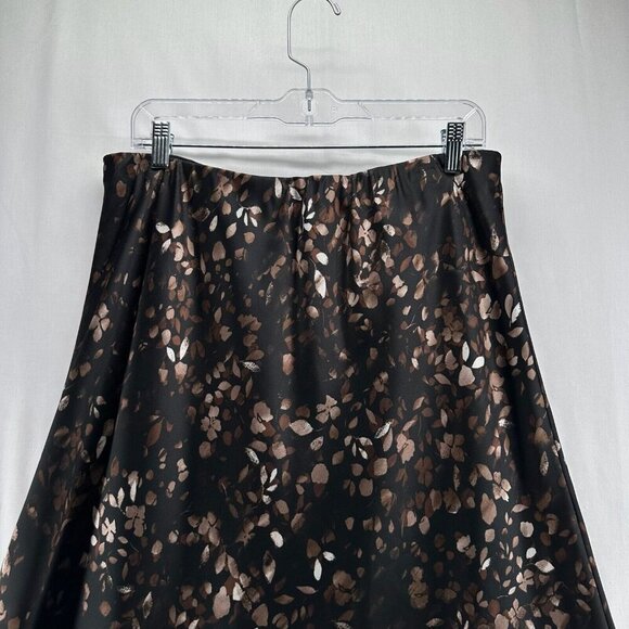 Halogen Midi Skirt Womens Sz 1 Pull On Stretch Chiffon Boho Floral Black Brown - Picture 3 of 11